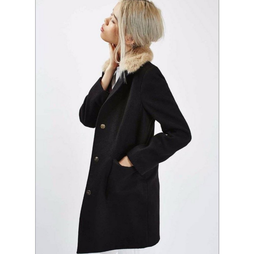 TOPSHOP Detachable Fur Collar Boyfriend Coat - Picture 5 of 5